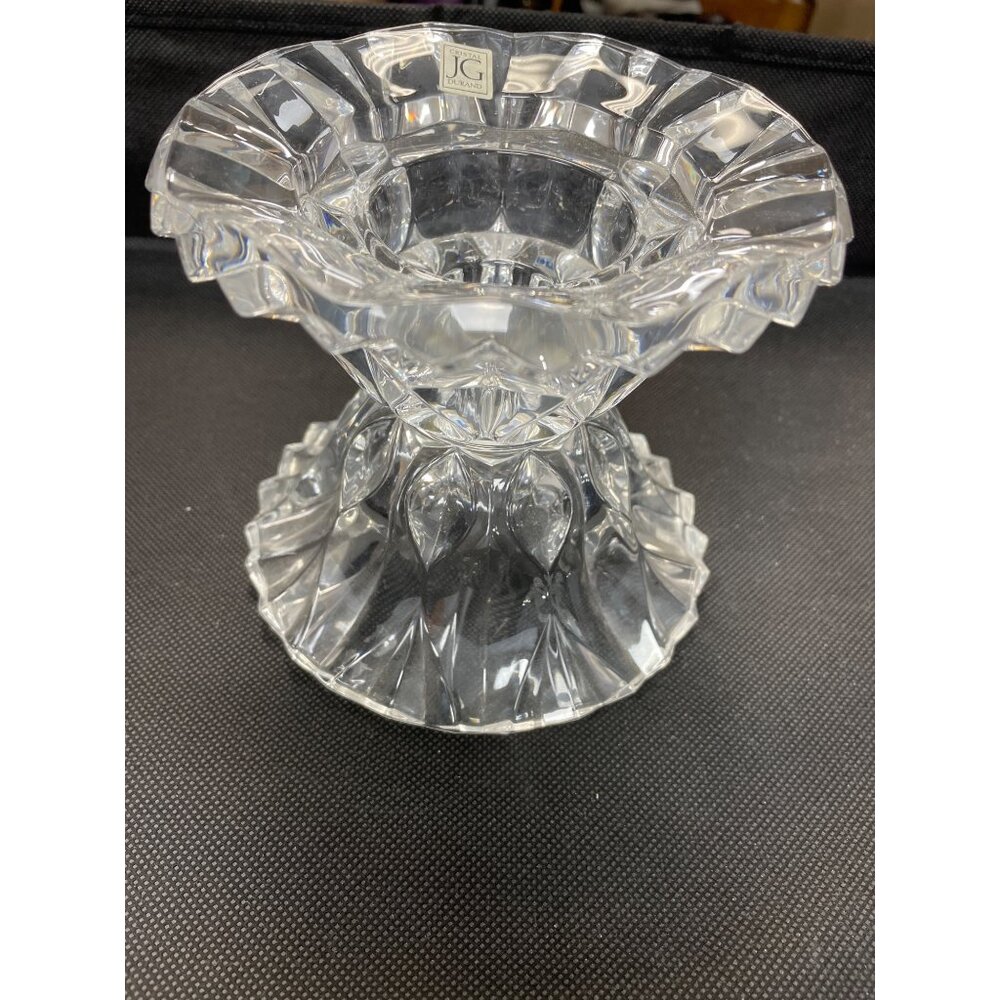 JG Durand VTG Cut fluted Crystal votive France candle holder
